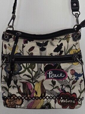 Sacroots Peace and Love Canvas Crossbody Bag - Black Trim
